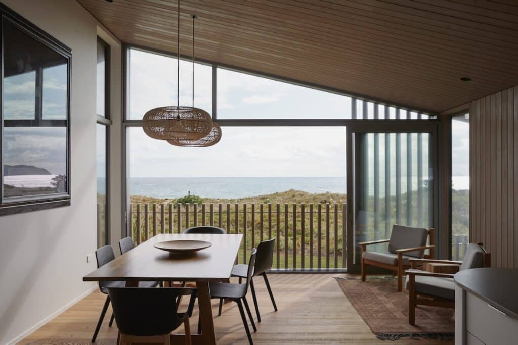 Smoked Oak Floor - Admonter Lapis engineered flooring dining room view - Tent House Tairua - SGA - Jackie Meiring - 2