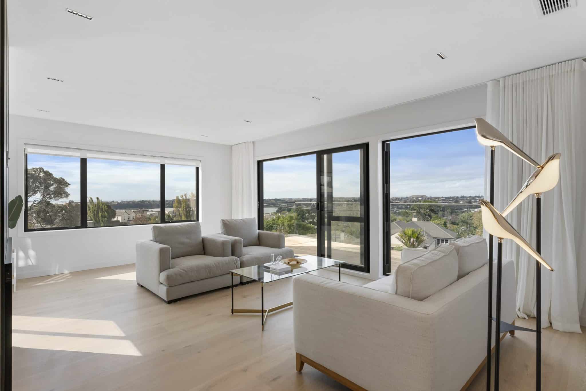 views from auckland home showcasing natural oak timber flooring