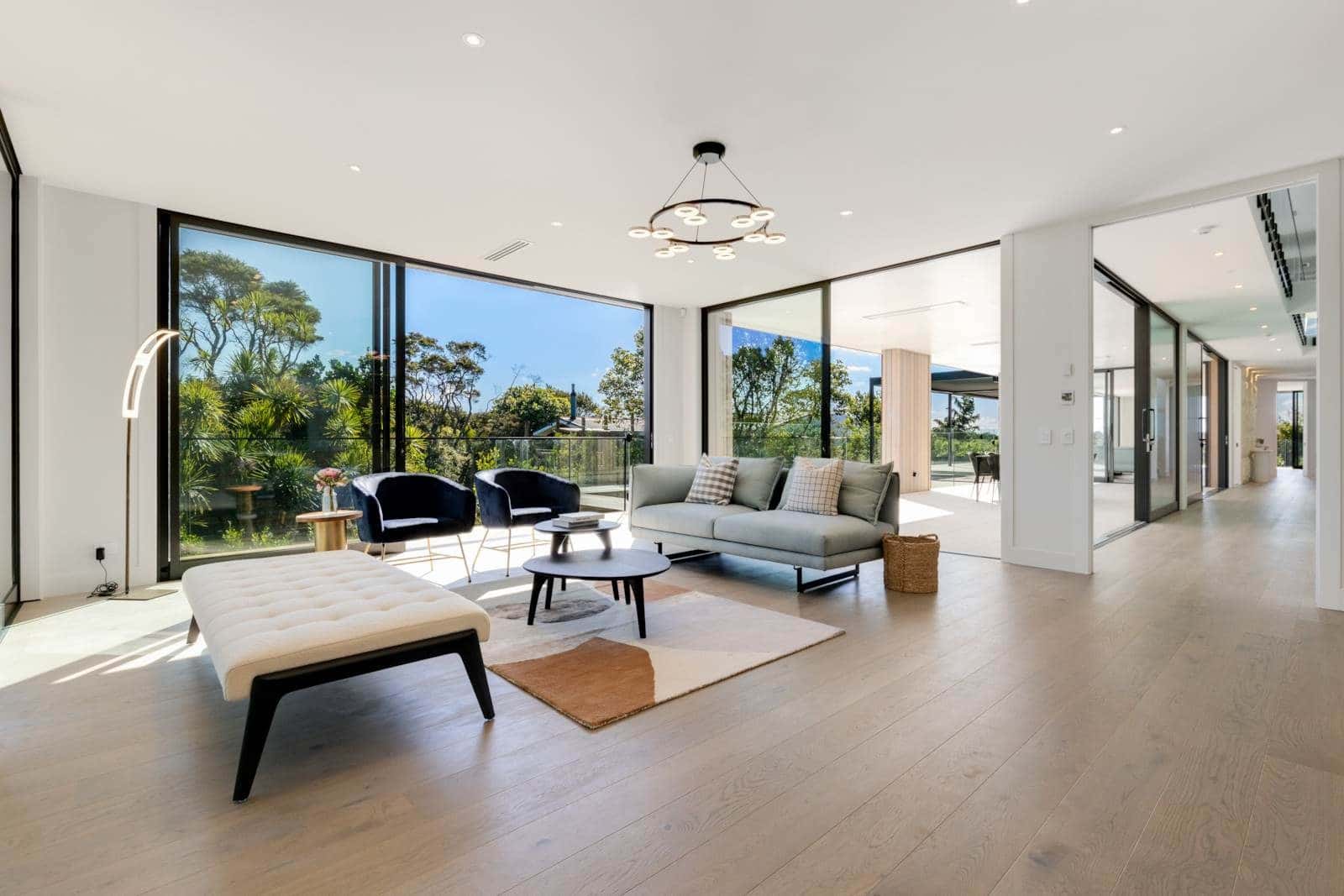 modern-living-room-with-oak-flooring open plan spacious kitchen lifted by oak wood floors