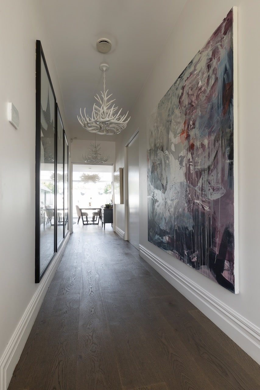 Admonter Grey Wood Flooring - long lengths grey brown wood flooring in hallway